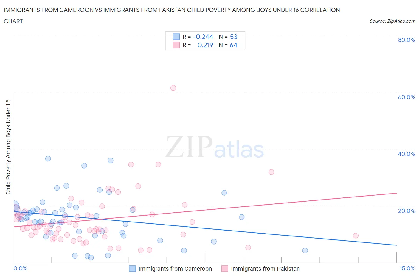 Immigrants from Cameroon vs Immigrants from Pakistan Child Poverty Among Boys Under 16