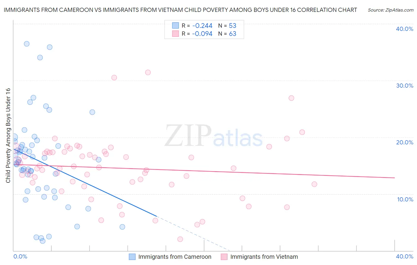 Immigrants from Cameroon vs Immigrants from Vietnam Child Poverty Among Boys Under 16