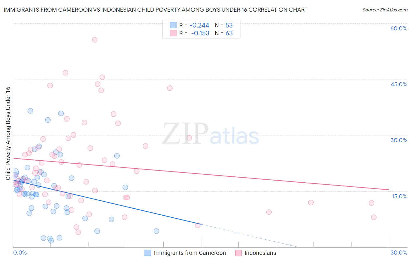 Immigrants from Cameroon vs Indonesian Child Poverty Among Boys Under 16