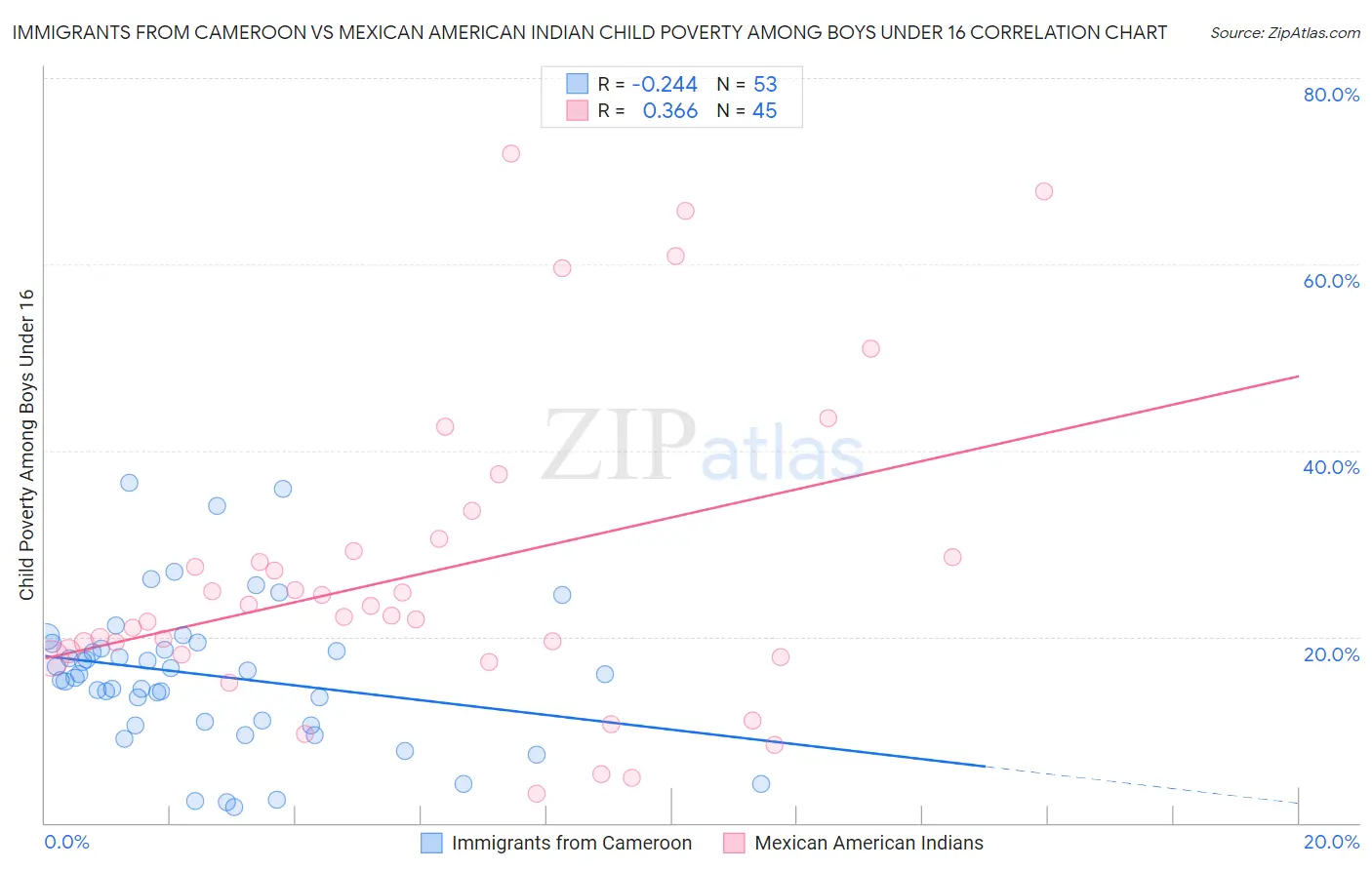 Immigrants from Cameroon vs Mexican American Indian Child Poverty Among Boys Under 16