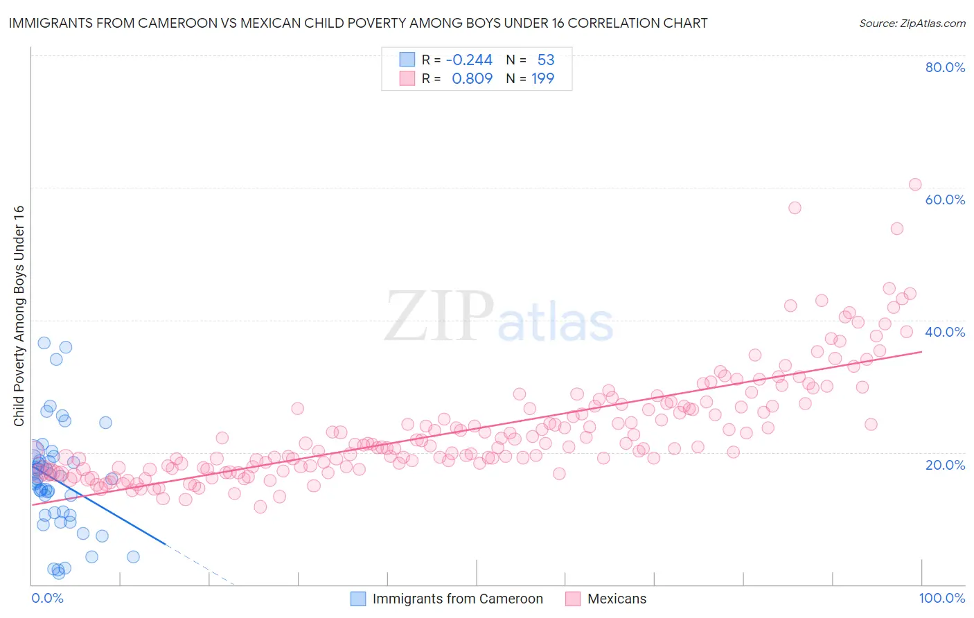 Immigrants from Cameroon vs Mexican Child Poverty Among Boys Under 16