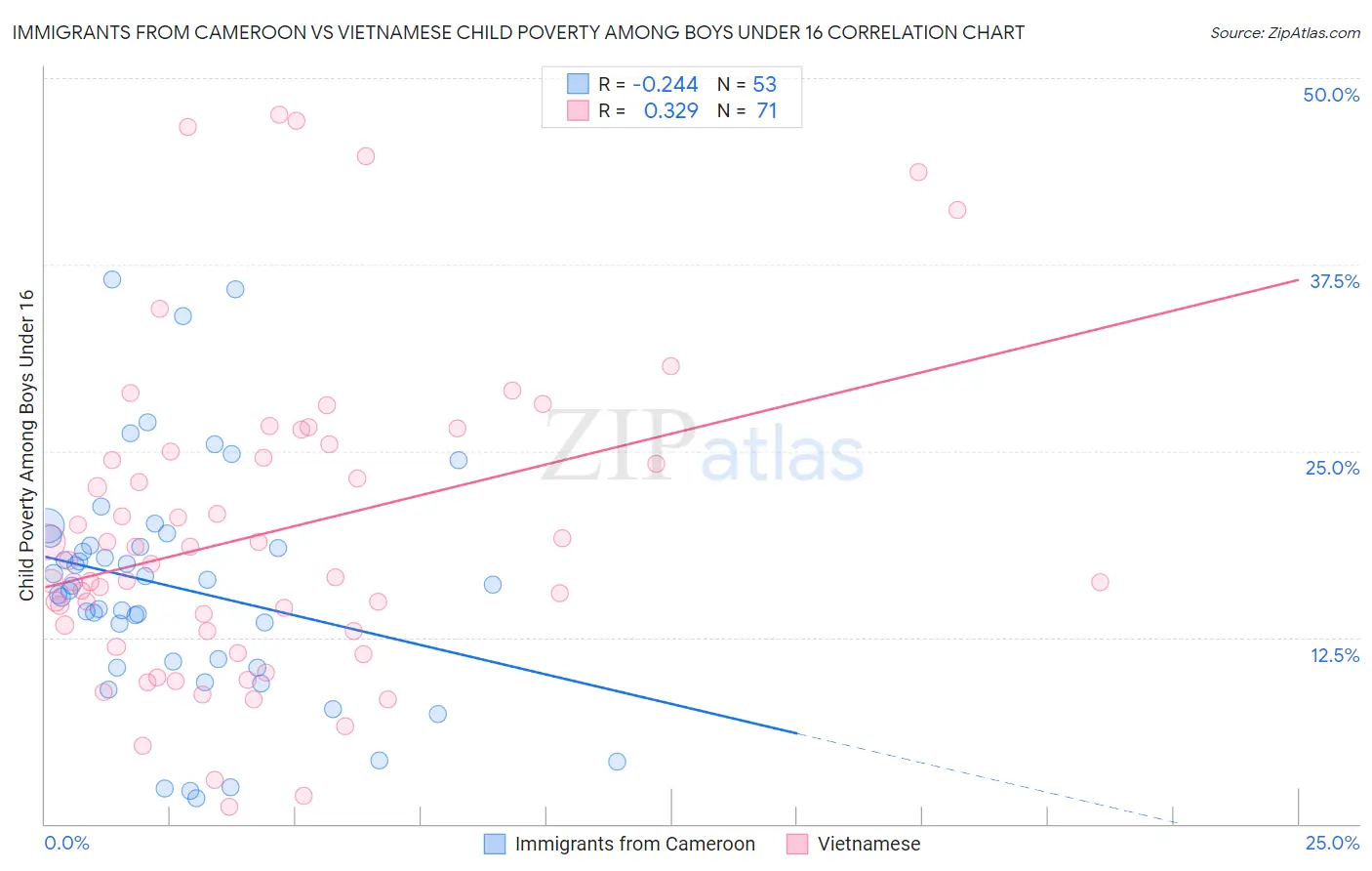 Immigrants from Cameroon vs Vietnamese Child Poverty Among Boys Under 16