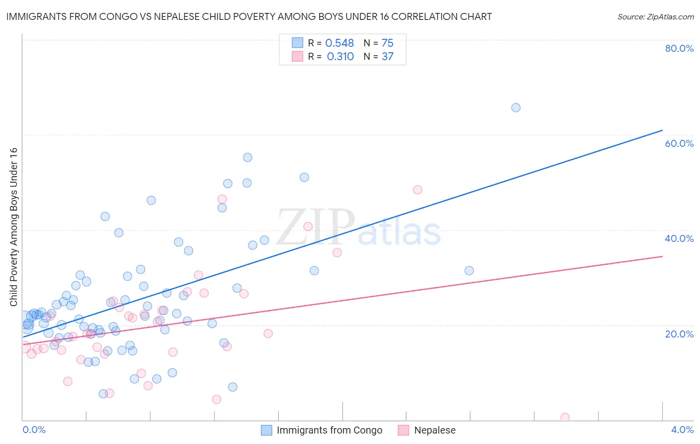 Immigrants from Congo vs Nepalese Child Poverty Among Boys Under 16
