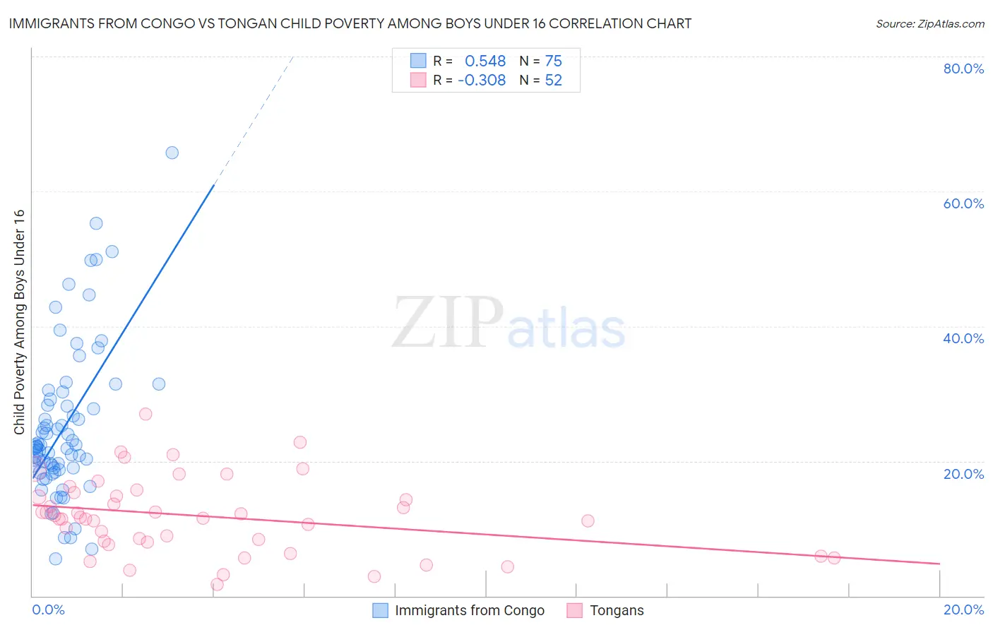 Immigrants from Congo vs Tongan Child Poverty Among Boys Under 16