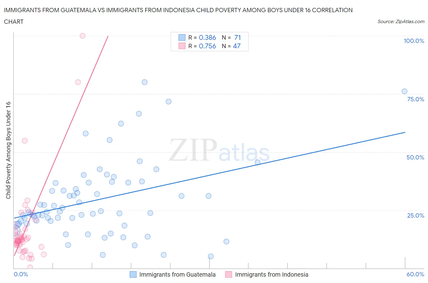 Immigrants from Guatemala vs Immigrants from Indonesia Child Poverty Among Boys Under 16