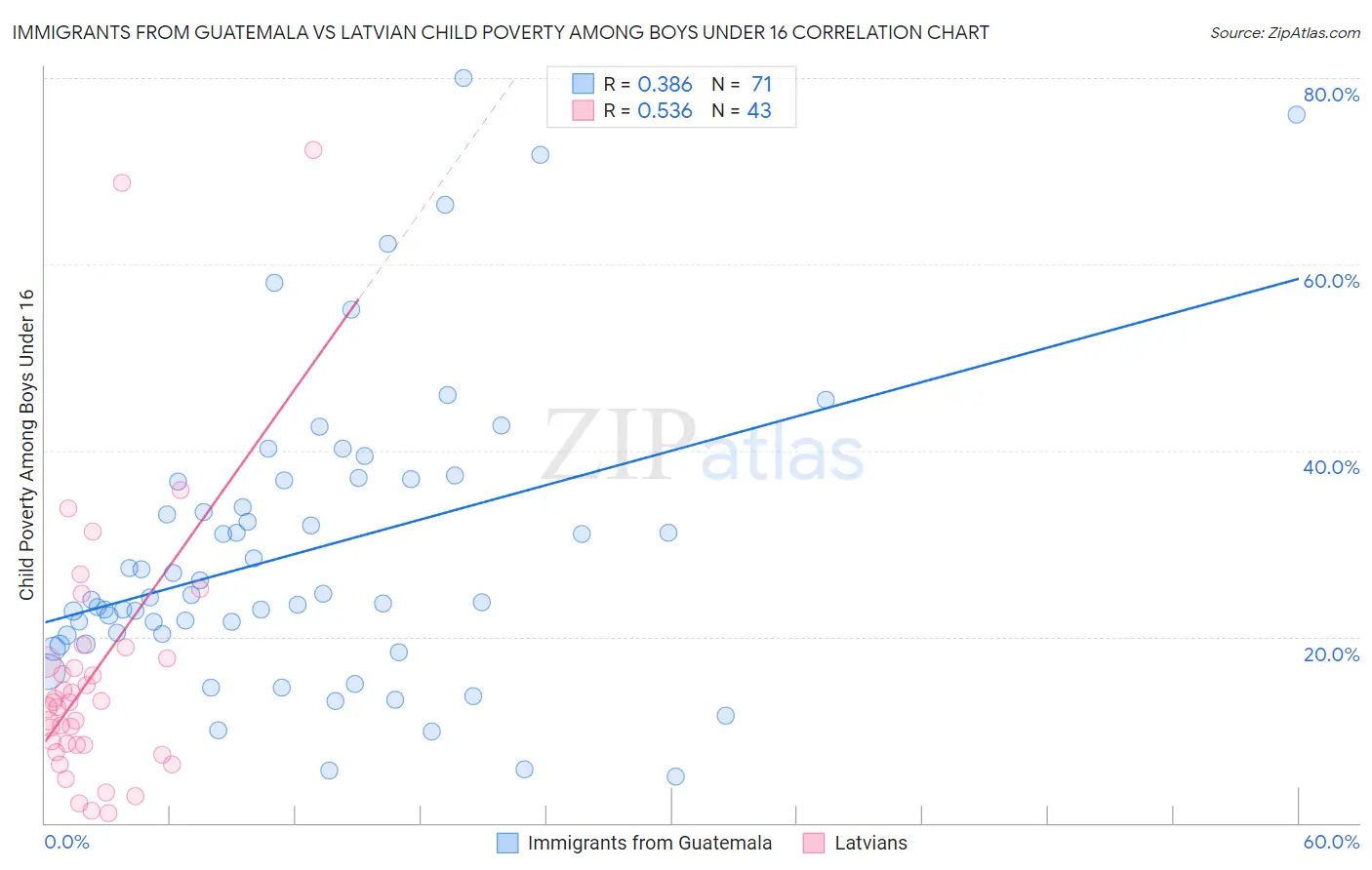 Immigrants from Guatemala vs Latvian Child Poverty Among Boys Under 16