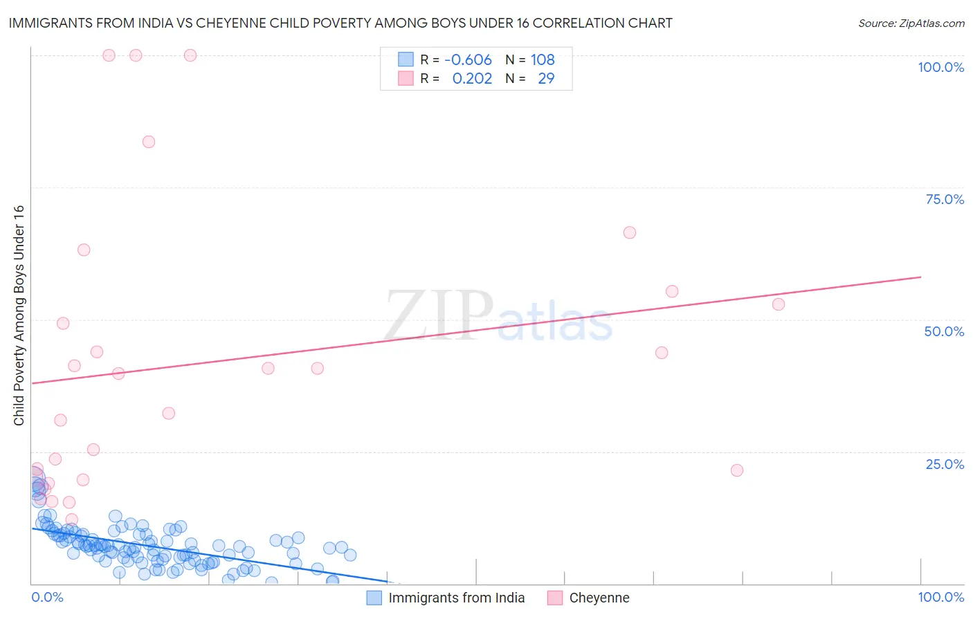 Immigrants from India vs Cheyenne Child Poverty Among Boys Under 16