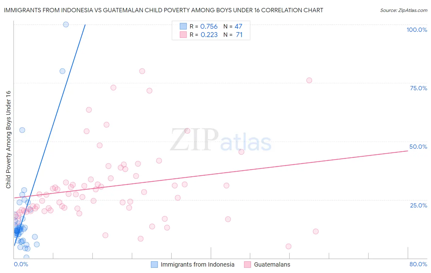 Immigrants from Indonesia vs Guatemalan Child Poverty Among Boys Under 16
