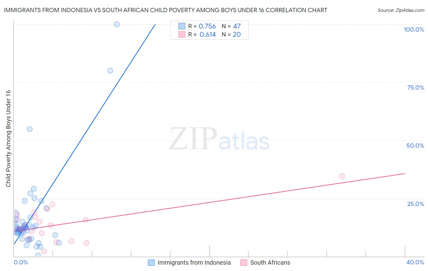 Immigrants from Indonesia vs South African Child Poverty Among Boys Under 16
