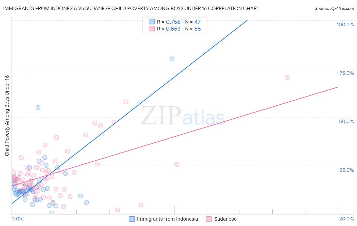 Immigrants from Indonesia vs Sudanese Child Poverty Among Boys Under 16