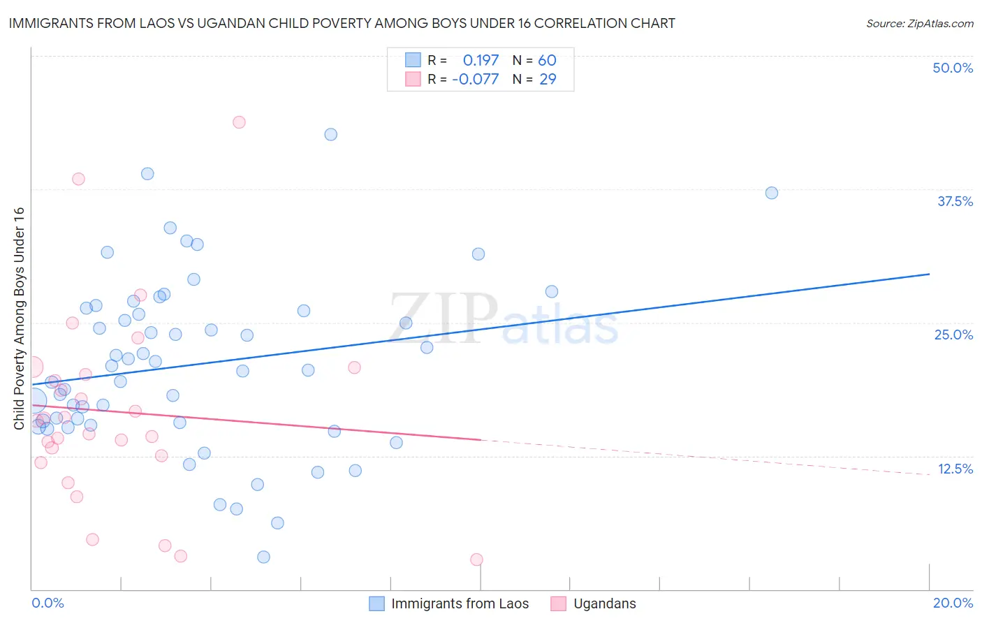 Immigrants from Laos vs Ugandan Child Poverty Among Boys Under 16