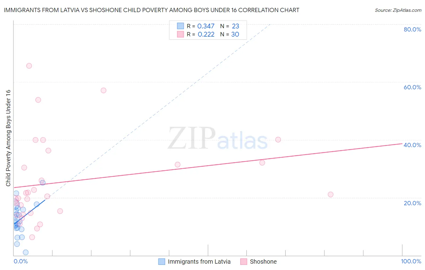 Immigrants from Latvia vs Shoshone Child Poverty Among Boys Under 16