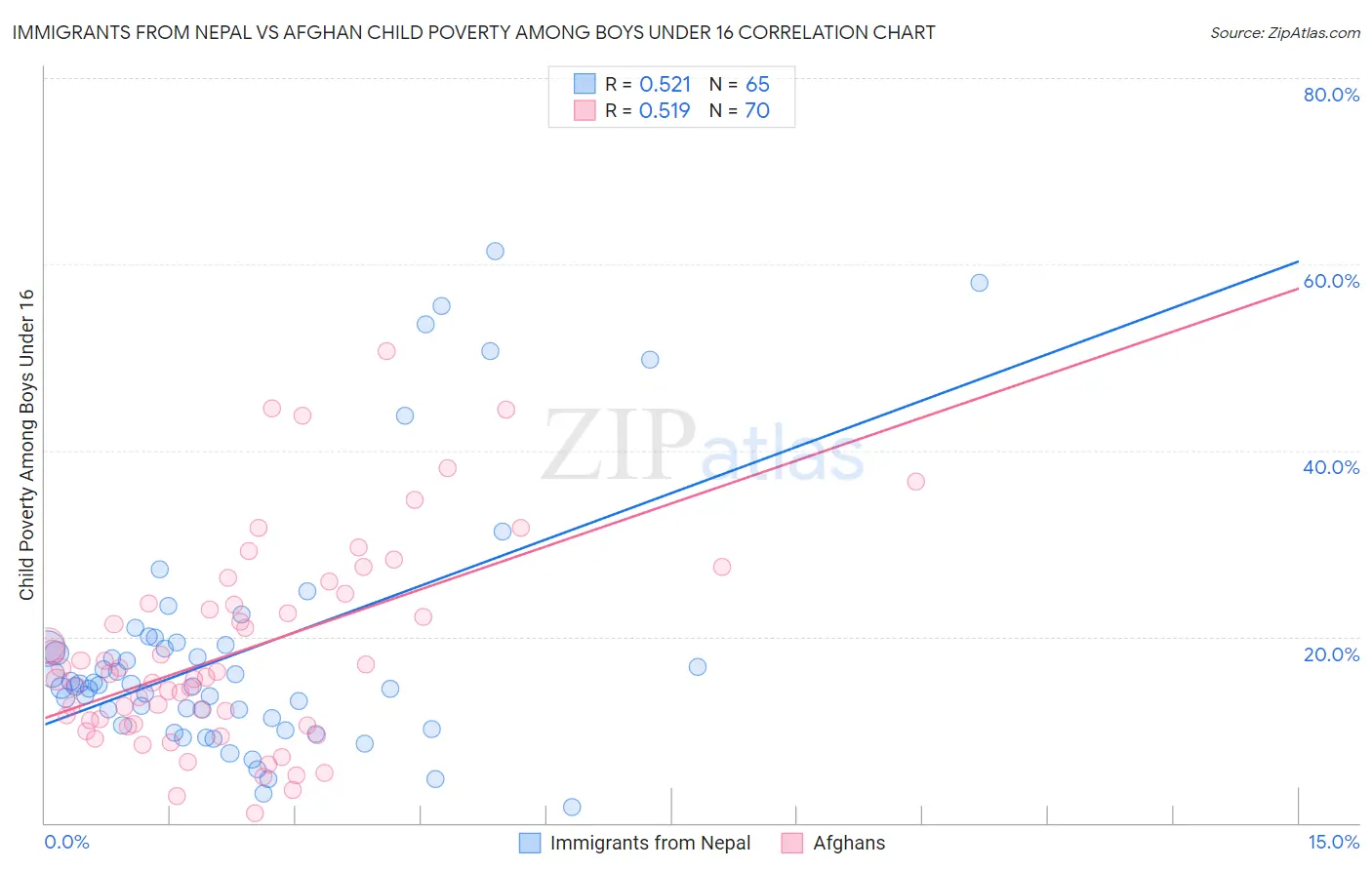 Immigrants from Nepal vs Afghan Child Poverty Among Boys Under 16