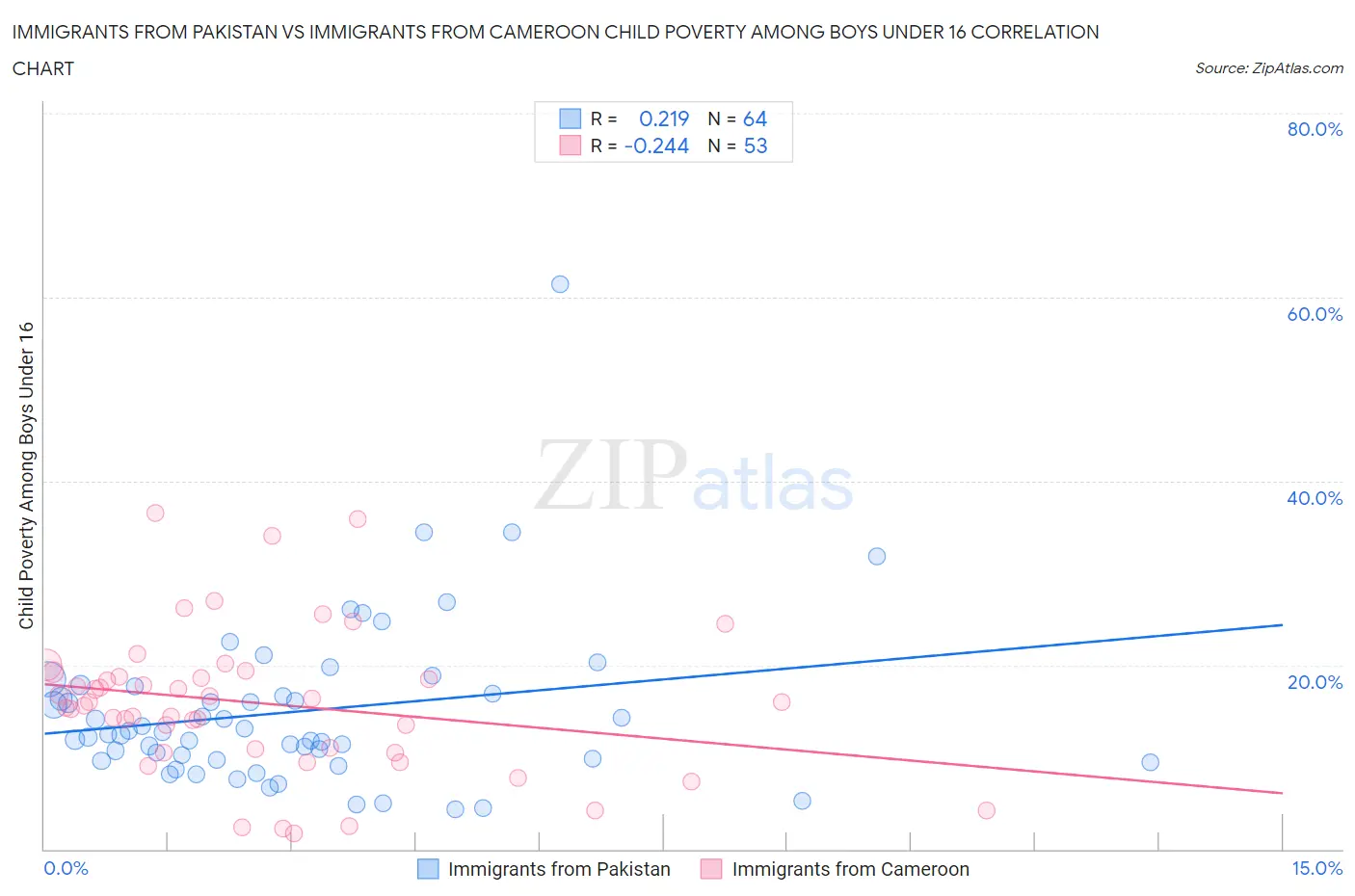 Immigrants from Pakistan vs Immigrants from Cameroon Child Poverty Among Boys Under 16