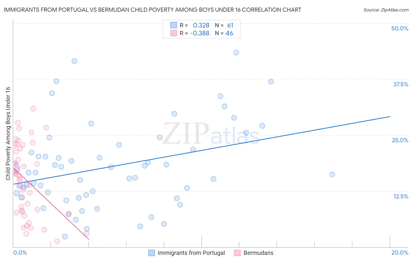 Immigrants from Portugal vs Bermudan Child Poverty Among Boys Under 16