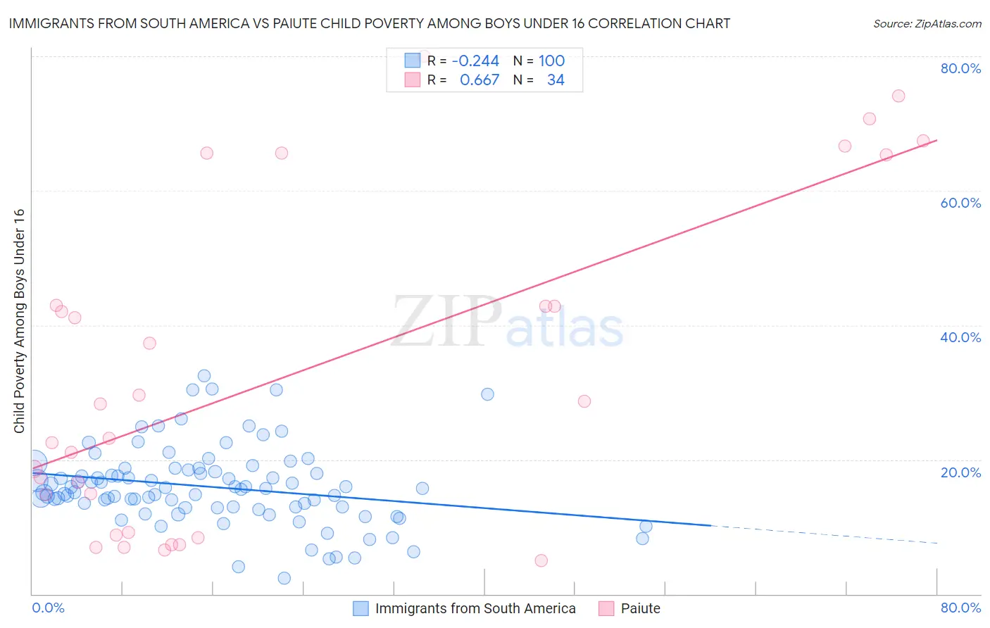 Immigrants from South America vs Paiute Child Poverty Among Boys Under 16