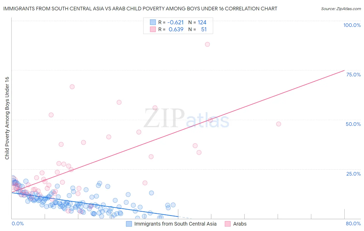 Immigrants from South Central Asia vs Arab Child Poverty Among Boys Under 16