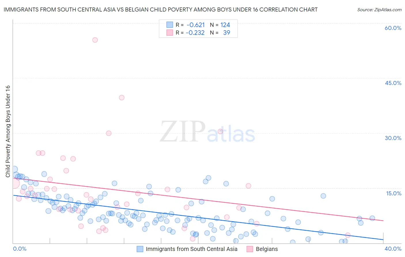 Immigrants from South Central Asia vs Belgian Child Poverty Among Boys Under 16