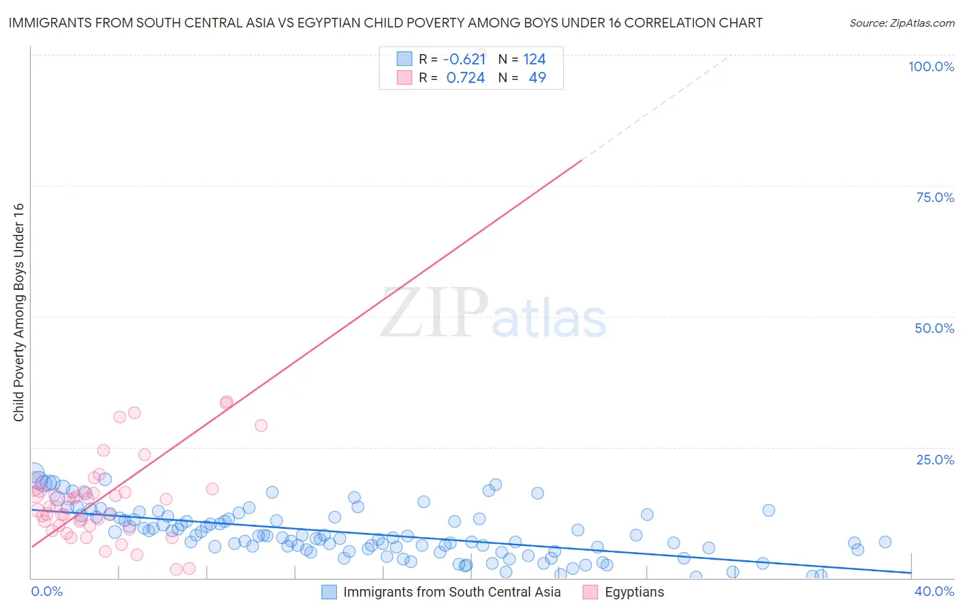 Immigrants from South Central Asia vs Egyptian Child Poverty Among Boys Under 16