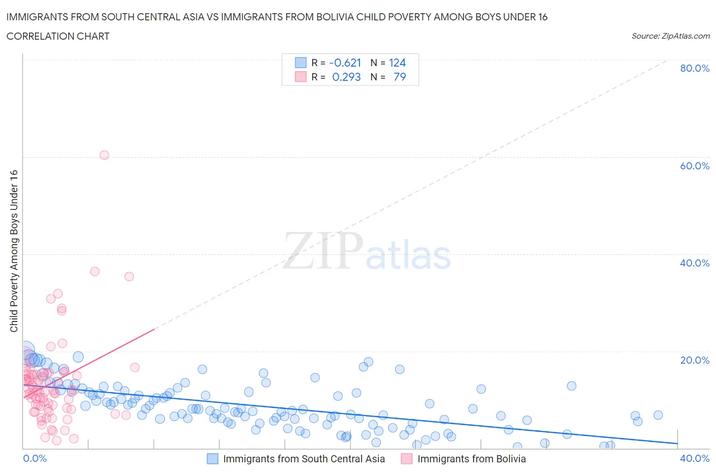 Immigrants from South Central Asia vs Immigrants from Bolivia Child Poverty Among Boys Under 16