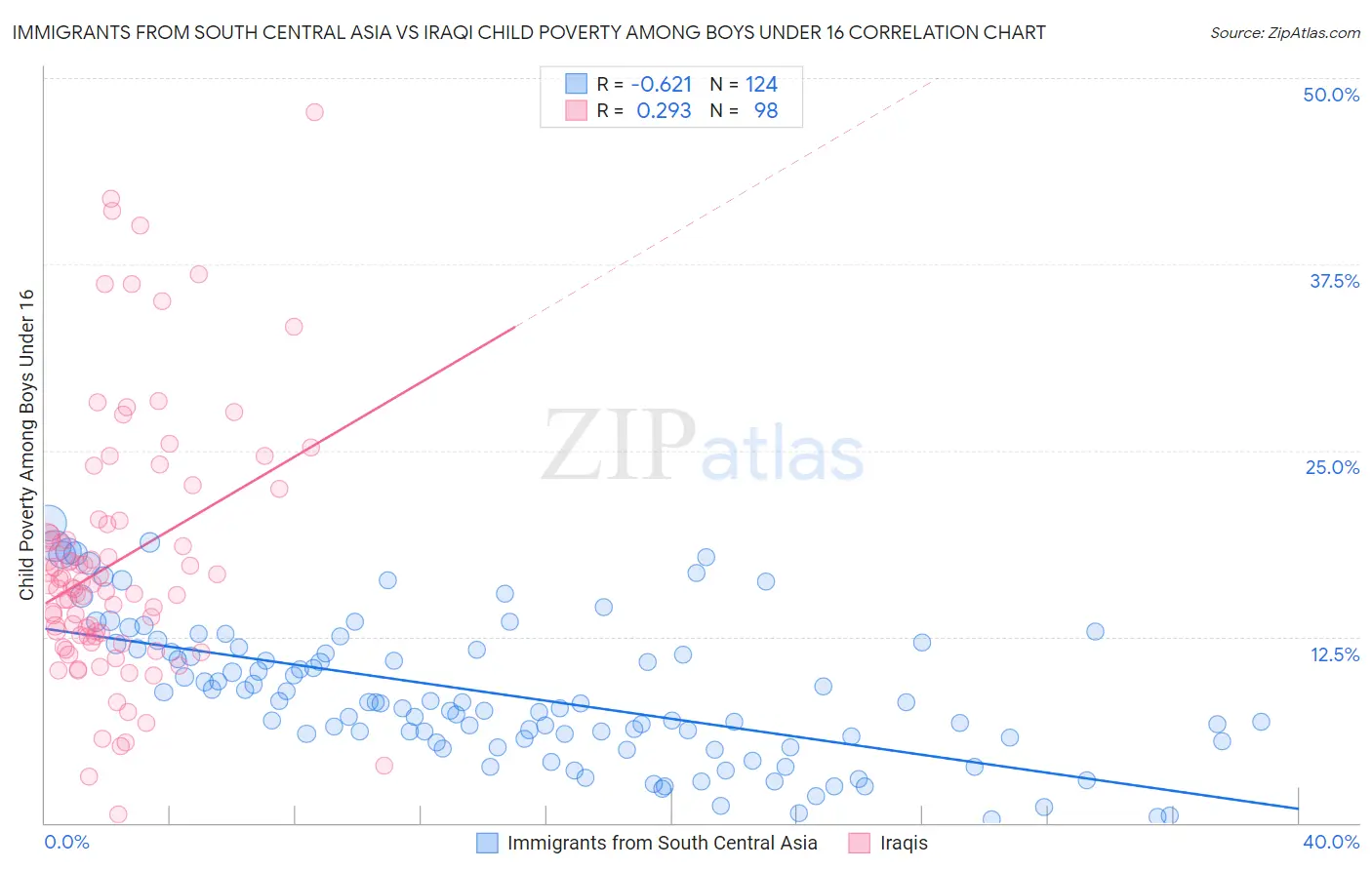 Immigrants from South Central Asia vs Iraqi Child Poverty Among Boys Under 16
