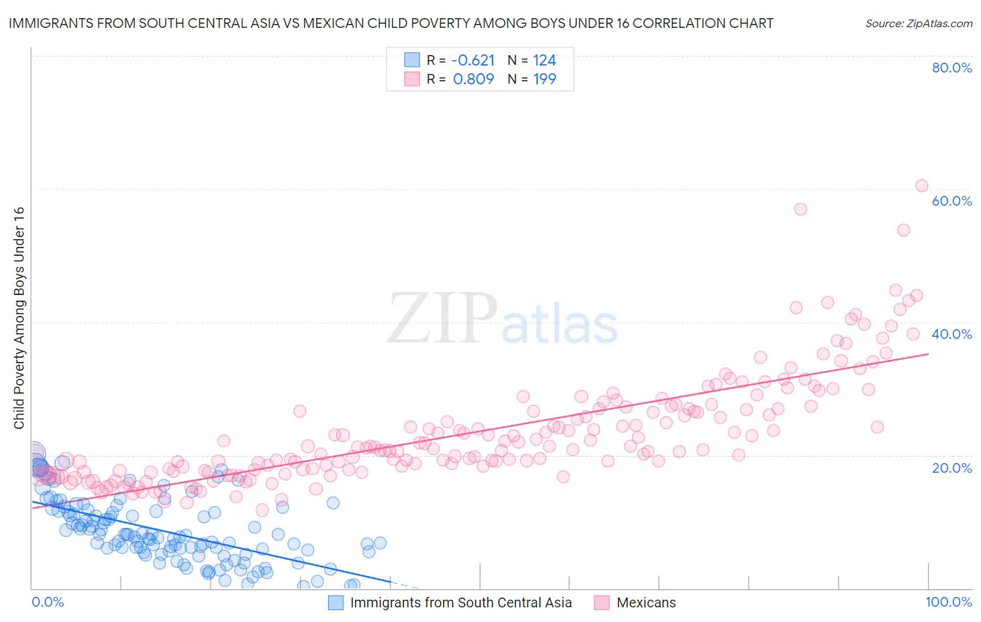 Immigrants from South Central Asia vs Mexican Child Poverty Among Boys Under 16