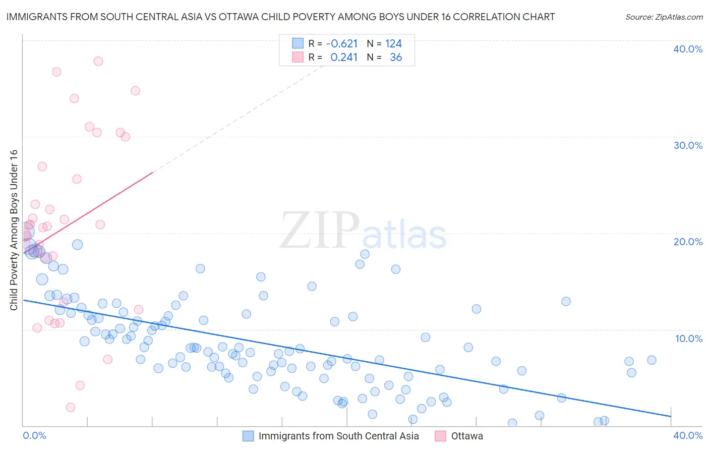 Immigrants from South Central Asia vs Ottawa Child Poverty Among Boys Under 16