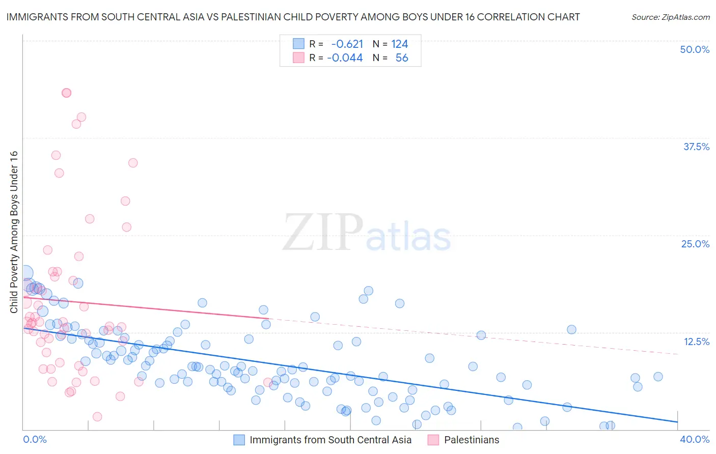 Immigrants from South Central Asia vs Palestinian Child Poverty Among Boys Under 16