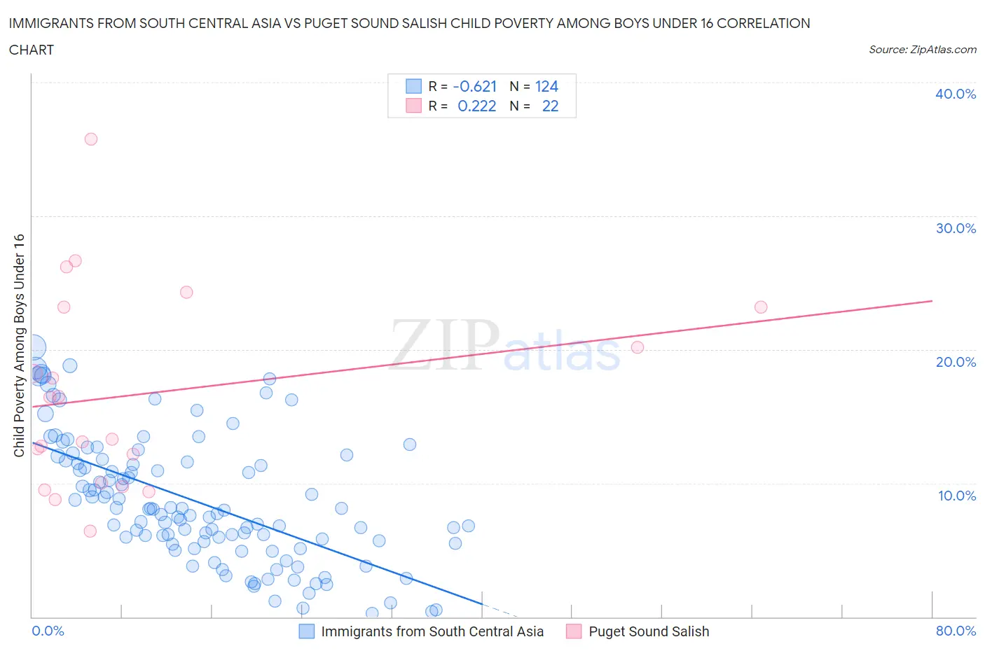 Immigrants from South Central Asia vs Puget Sound Salish Child Poverty Among Boys Under 16
