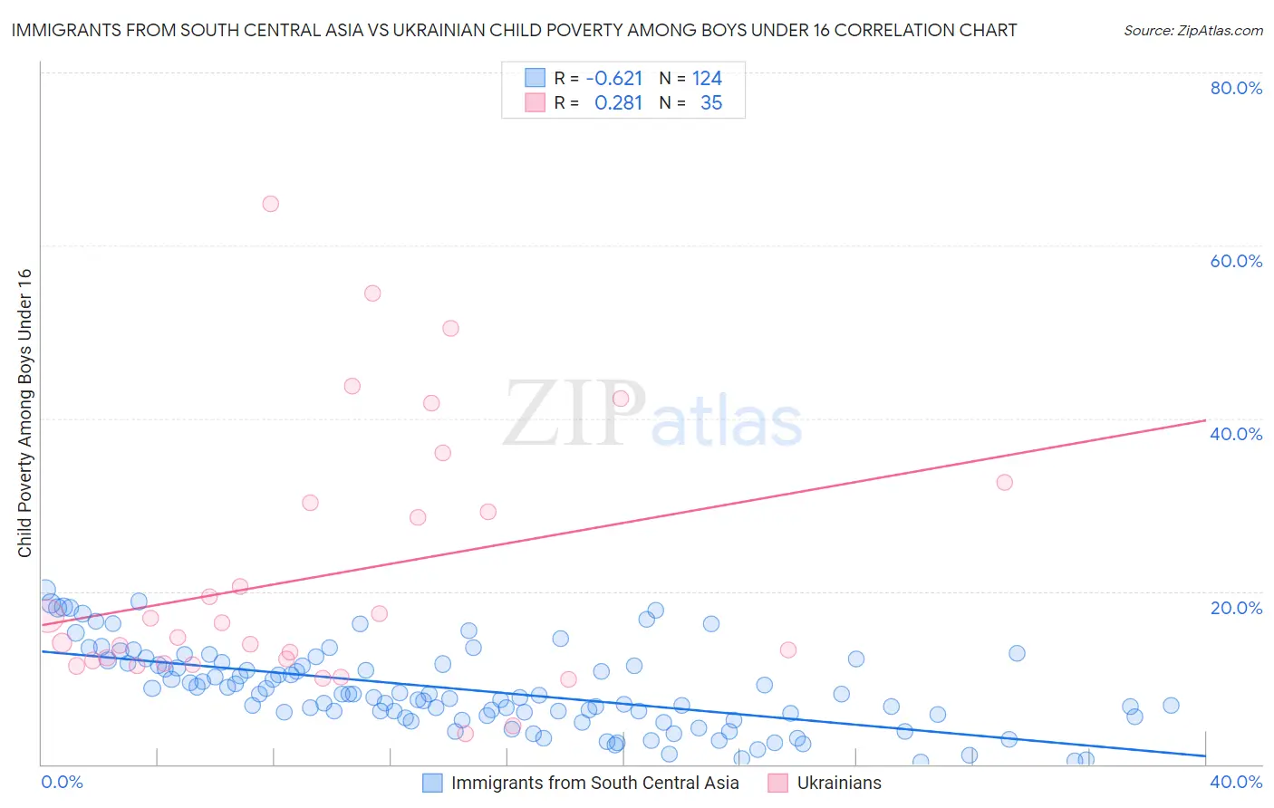 Immigrants from South Central Asia vs Ukrainian Child Poverty Among Boys Under 16