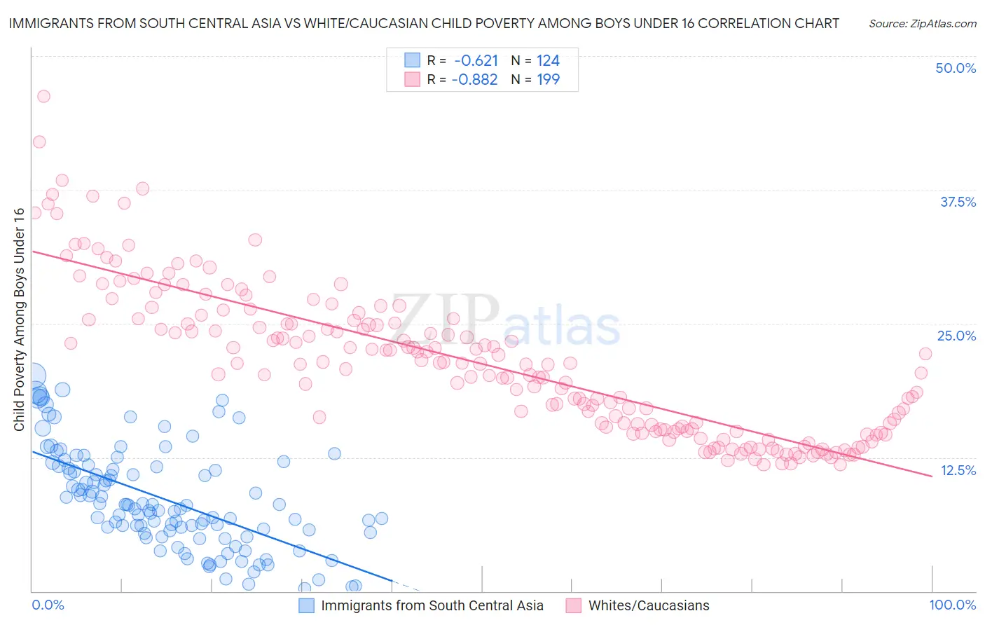Immigrants from South Central Asia vs White/Caucasian Child Poverty Among Boys Under 16