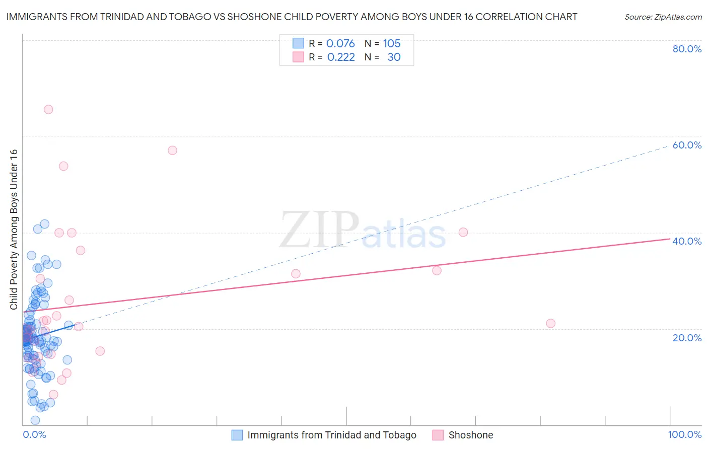 Immigrants from Trinidad and Tobago vs Shoshone Child Poverty Among Boys Under 16