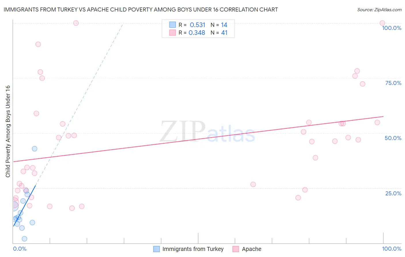 Immigrants from Turkey vs Apache Child Poverty Among Boys Under 16