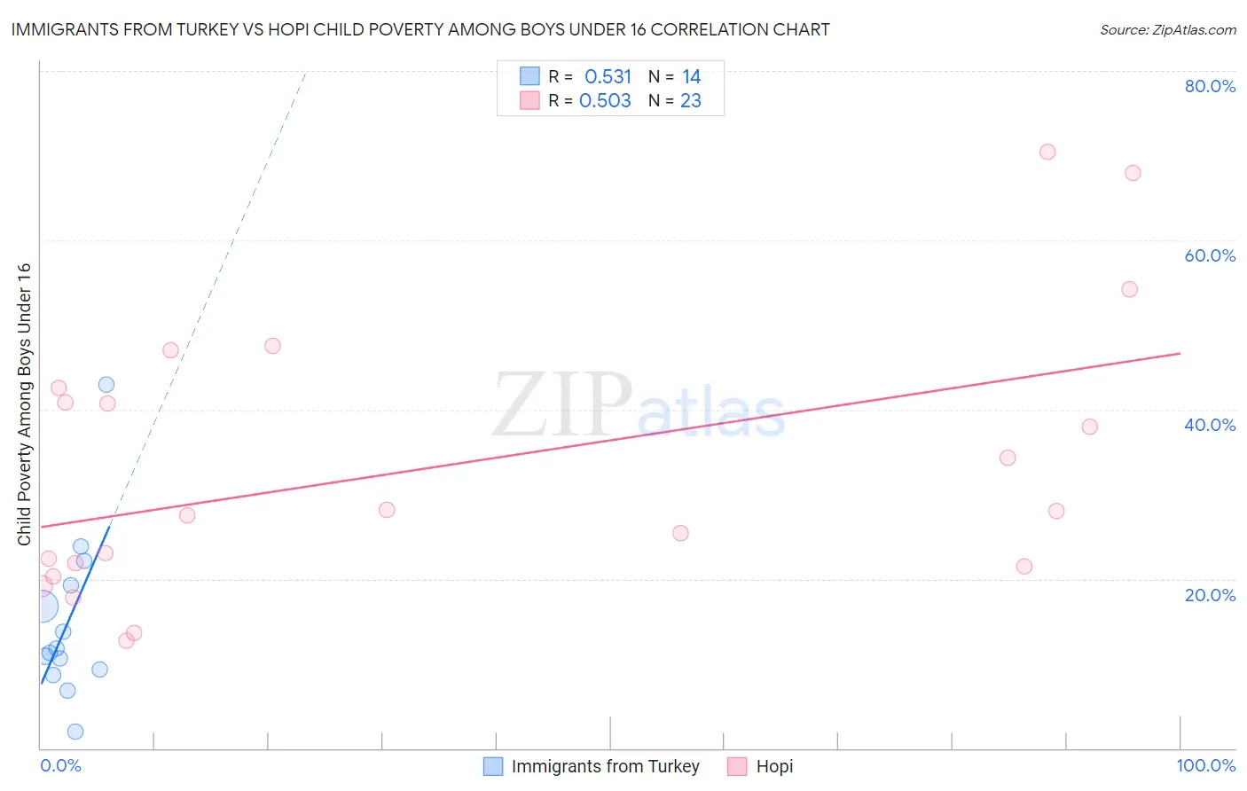 Immigrants from Turkey vs Hopi Child Poverty Among Boys Under 16