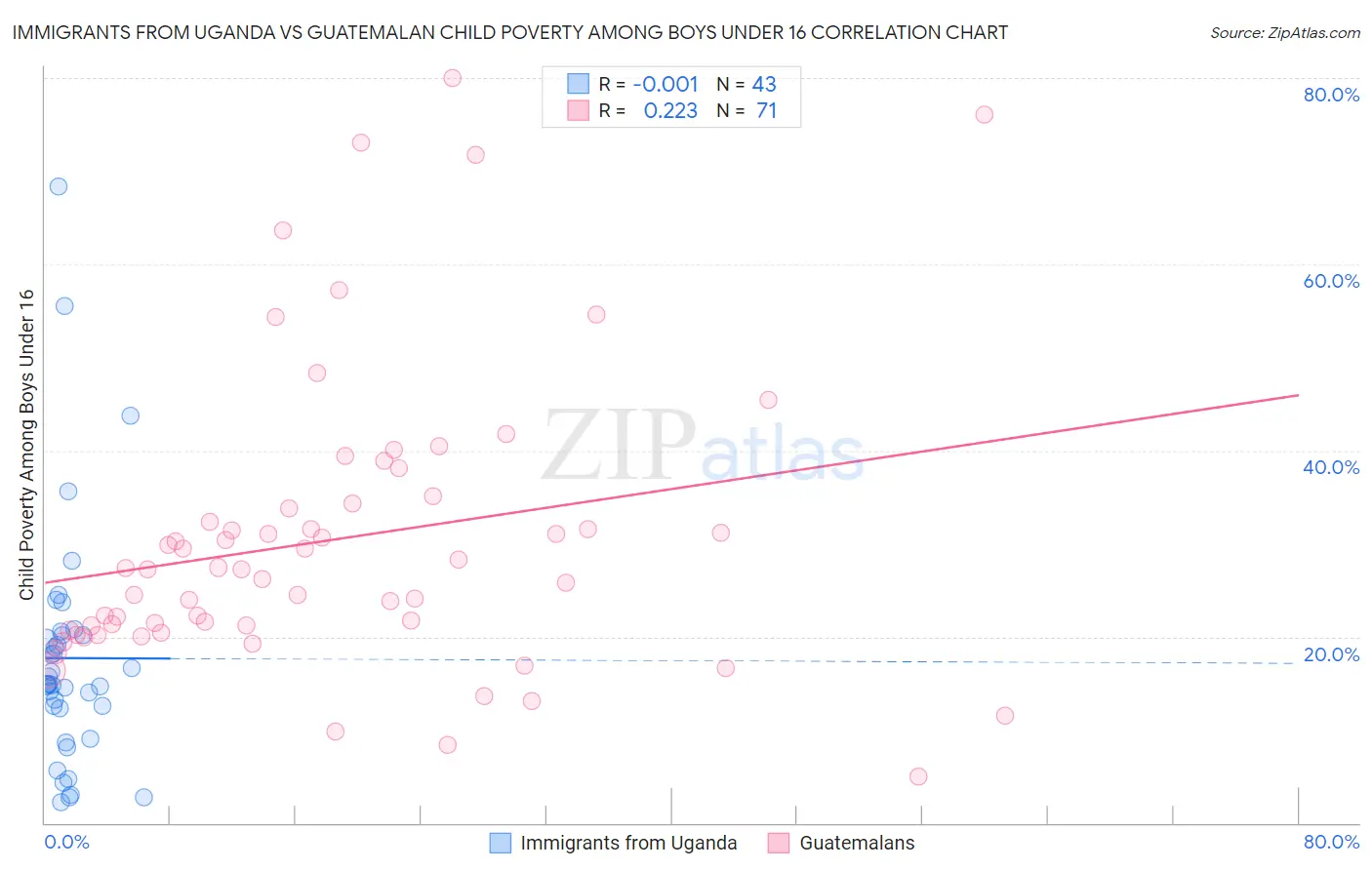 Immigrants from Uganda vs Guatemalan Child Poverty Among Boys Under 16