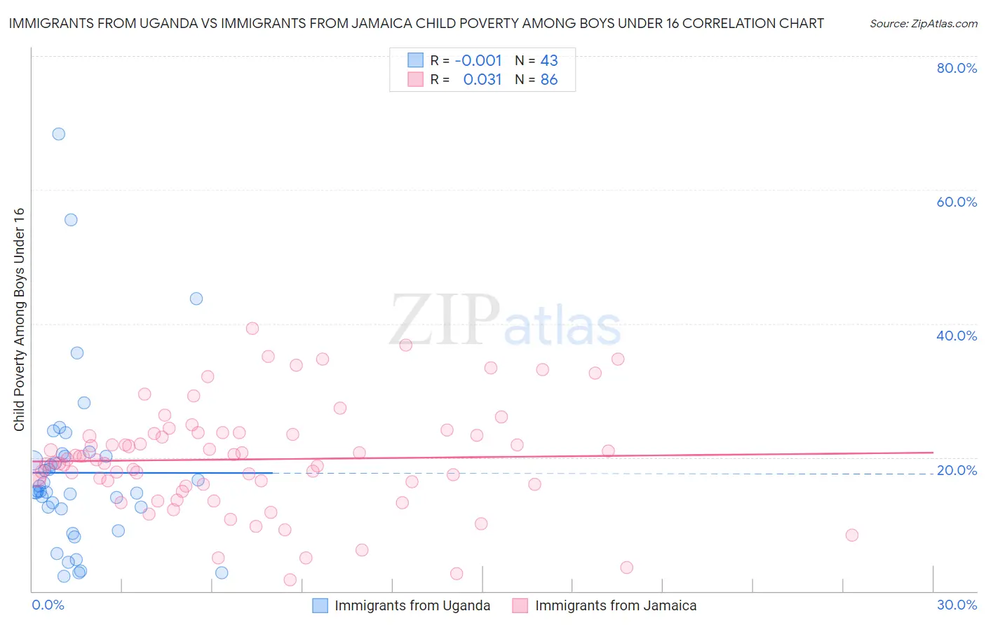 Immigrants from Uganda vs Immigrants from Jamaica Child Poverty Among Boys Under 16