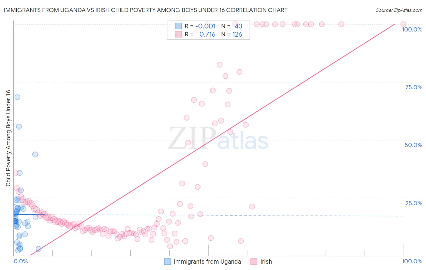 Immigrants from Uganda vs Irish Child Poverty Among Boys Under 16
