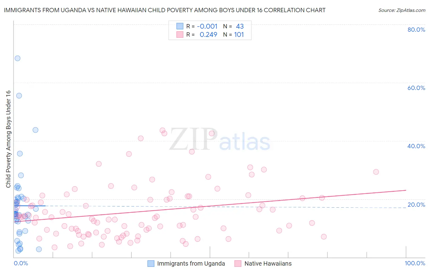 Immigrants from Uganda vs Native Hawaiian Child Poverty Among Boys Under 16