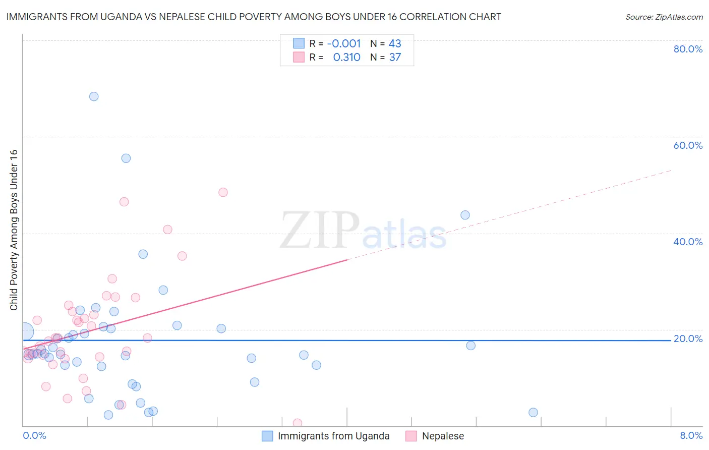 Immigrants from Uganda vs Nepalese Child Poverty Among Boys Under 16
