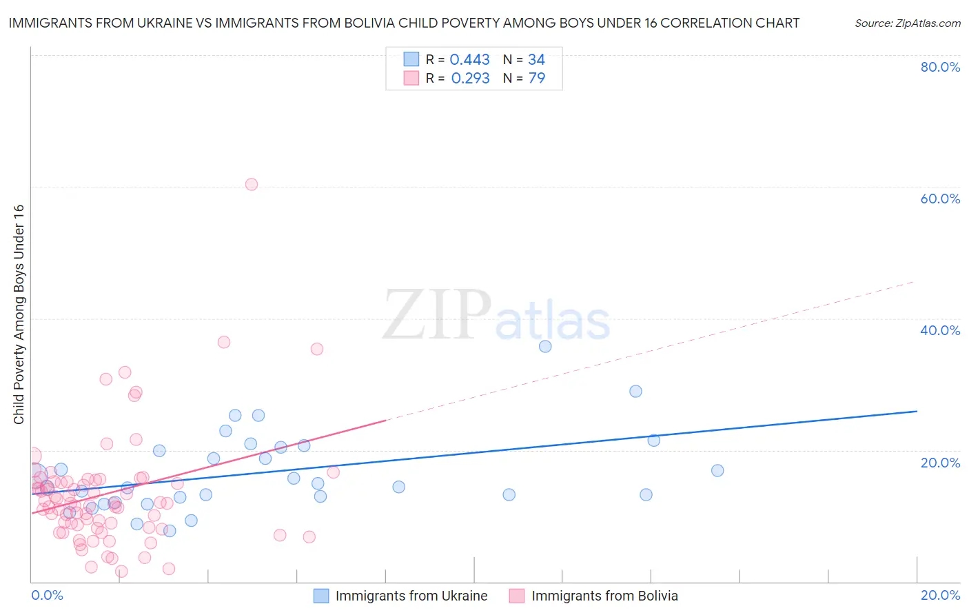 Immigrants from Ukraine vs Immigrants from Bolivia Child Poverty Among Boys Under 16