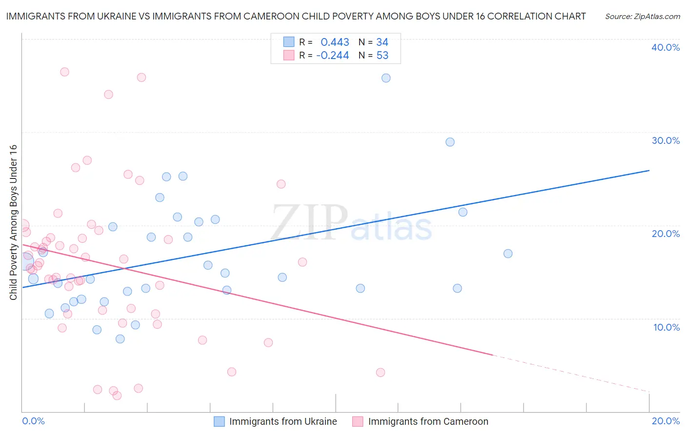 Immigrants from Ukraine vs Immigrants from Cameroon Child Poverty Among Boys Under 16
