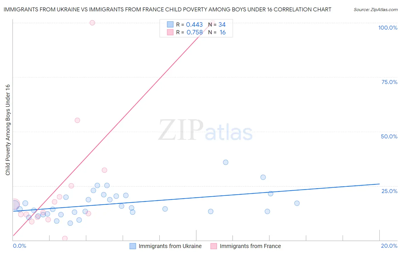 Immigrants from Ukraine vs Immigrants from France Child Poverty Among Boys Under 16