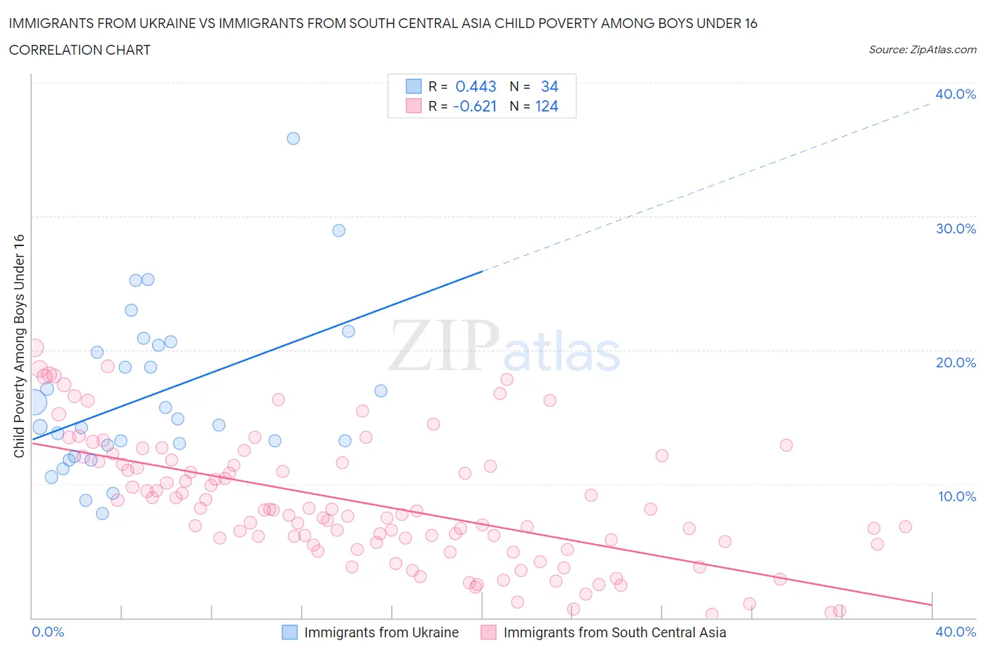 Immigrants from Ukraine vs Immigrants from South Central Asia Child Poverty Among Boys Under 16