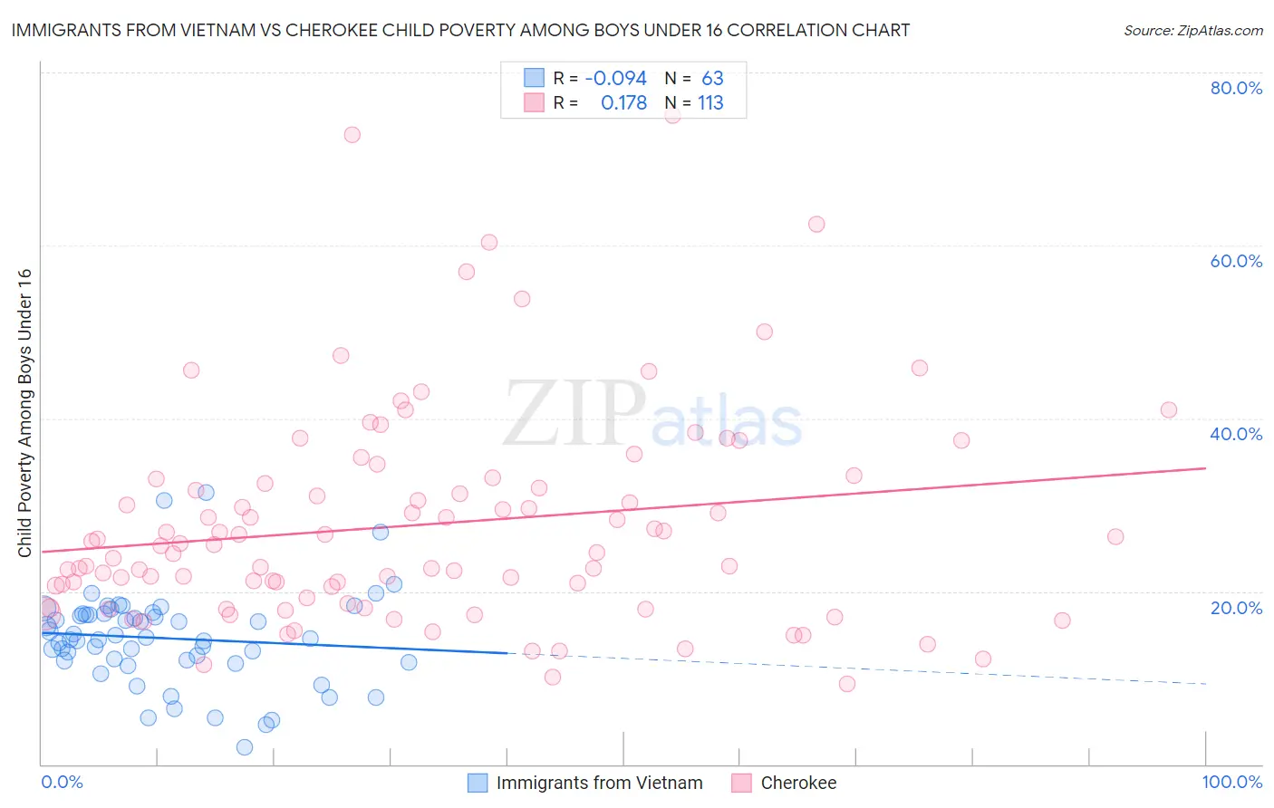 Immigrants from Vietnam vs Cherokee Child Poverty Among Boys Under 16