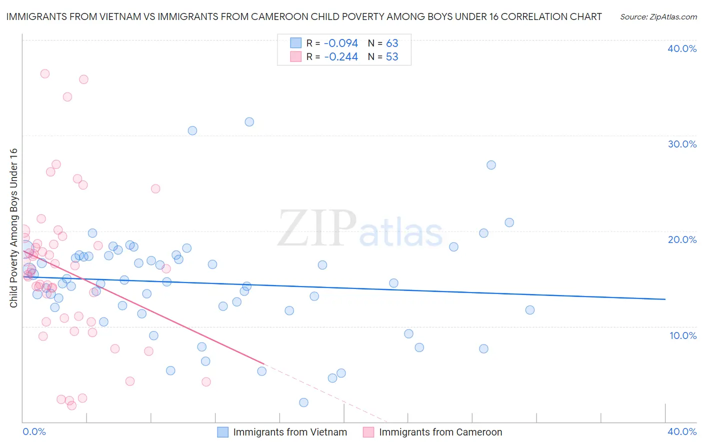 Immigrants from Vietnam vs Immigrants from Cameroon Child Poverty Among Boys Under 16