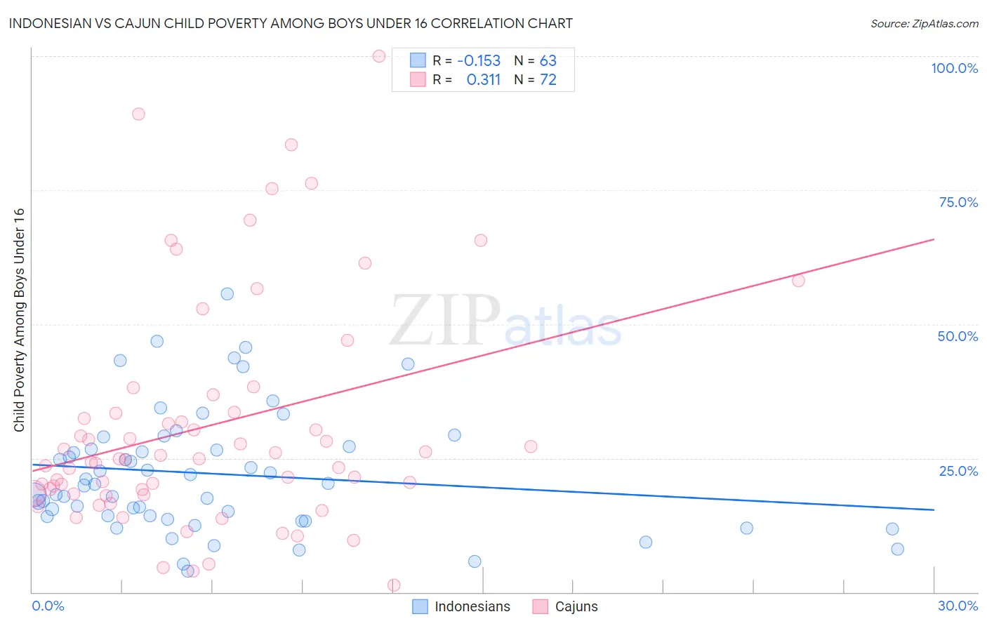 Indonesian vs Cajun Child Poverty Among Boys Under 16