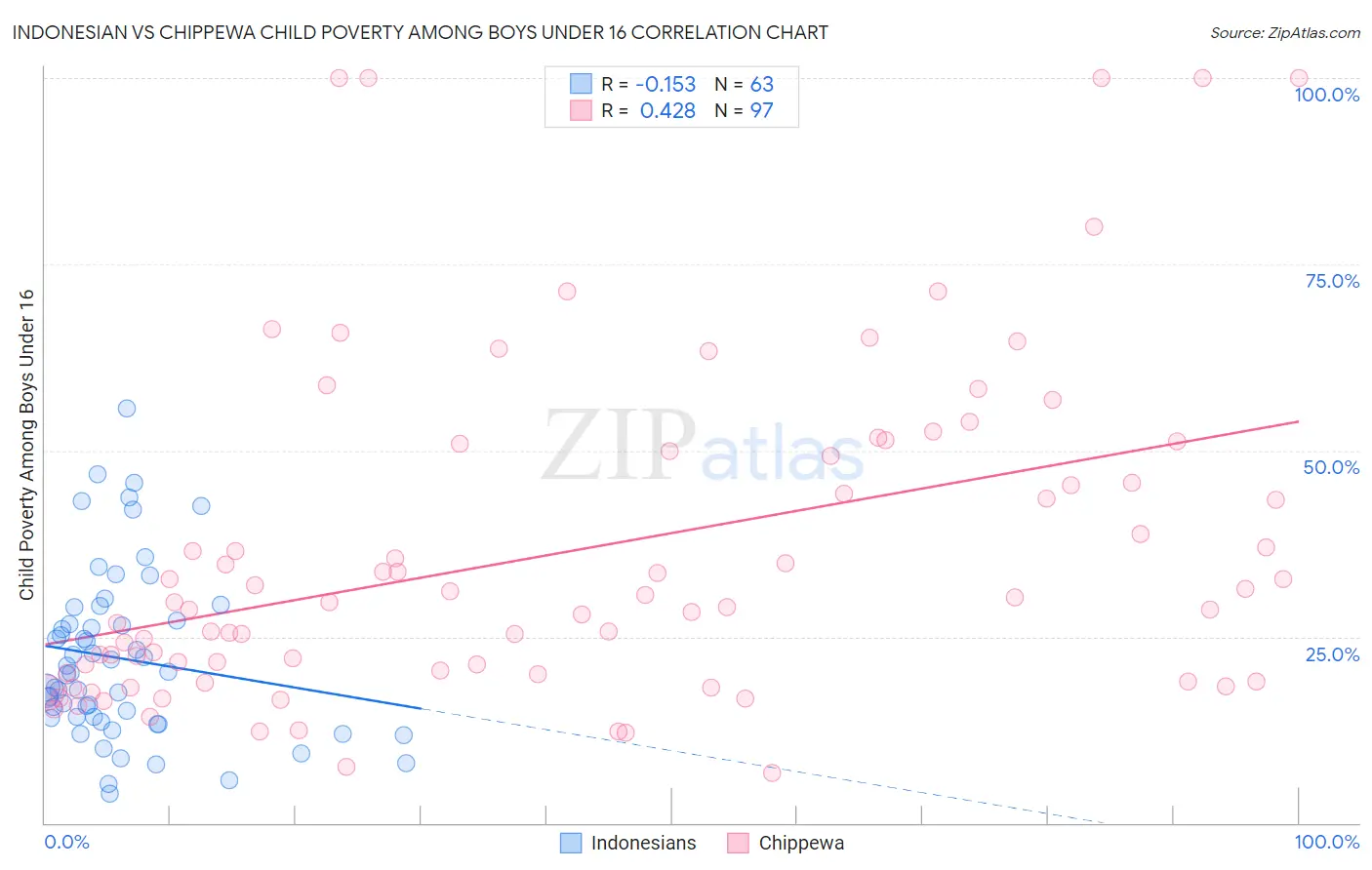 Indonesian vs Chippewa Child Poverty Among Boys Under 16