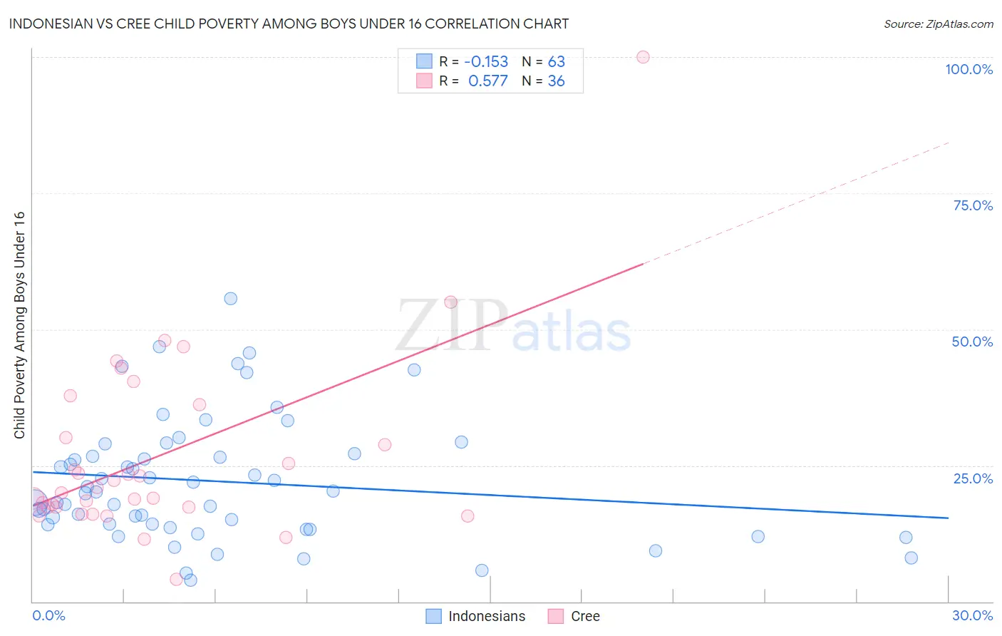 Indonesian vs Cree Child Poverty Among Boys Under 16