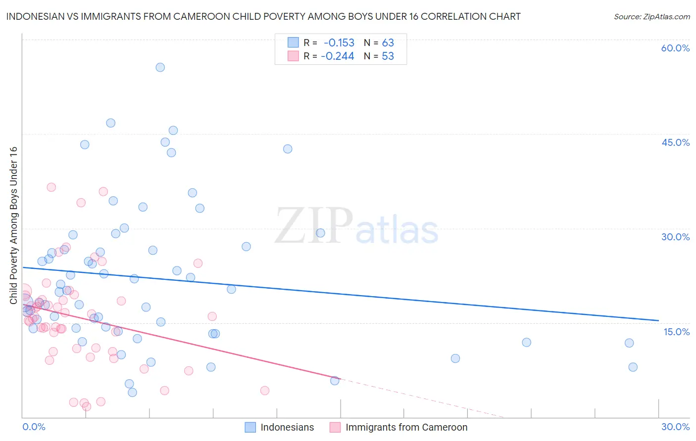 Indonesian vs Immigrants from Cameroon Child Poverty Among Boys Under 16