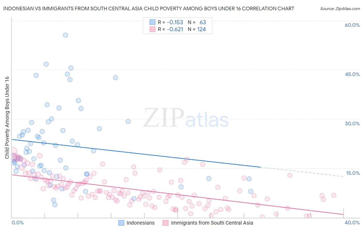 Indonesian vs Immigrants from South Central Asia Child Poverty Among Boys Under 16